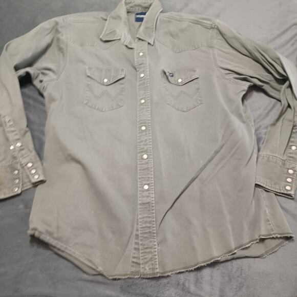 Vtg Wrangler Shirt Mens 18x36 Rugged Denim Original Snap Buttons 2 Flap Pockets - Picture 1 of 11